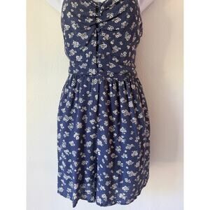 Blue Floral Spaghetti Strap Sweetheart Neckline Cottagecore Boho Romper Size Med